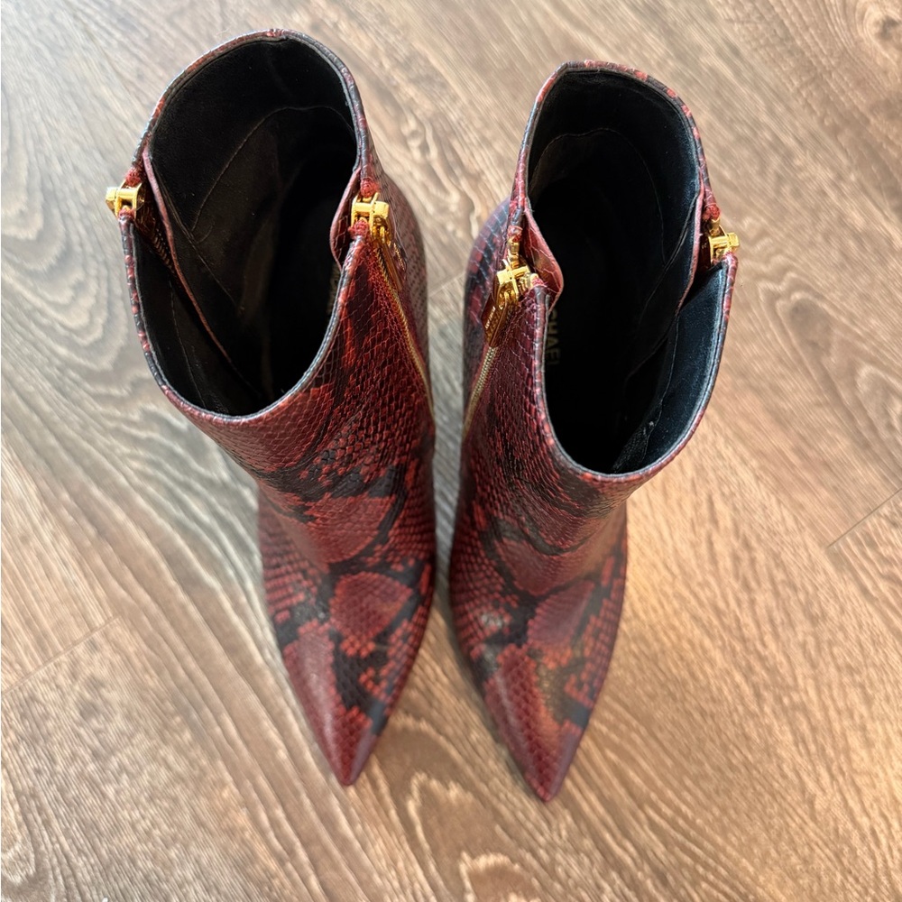 Michael Kors KEKE Red Brandy Embossed Snake Skin Bootie Ankle Short Boots Shoes - Picture 4 of 11